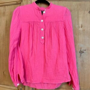 J. Crew Vibrant Pink Cotton Blouse with Button Detail Size XS